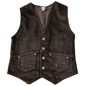 Vintage Billy The Kid Brown Corduroy Vest 70s Kids 14 Snap Front Western Pockets